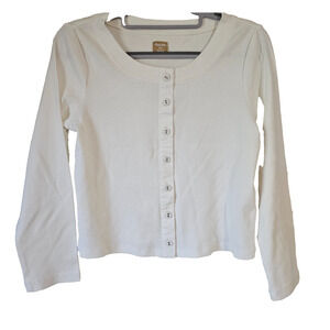 Free People Free-Est White Ribbed Crop Cardigan Button Front Top Medium NWOT